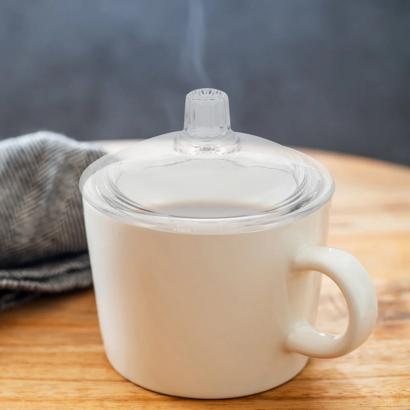 

Universal Glass Lid for Cups Round Shape Transparent Drink Cover with Handle Easy Grip Leak Proof Dust Protection Home Office
