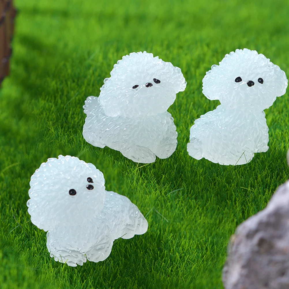 12 Pcs Mini Dog Figures Toy Glow-in-the-dark Puppy Micro Landscape Fairy Garden Ornament Resin Decoration Outdoor Moss White