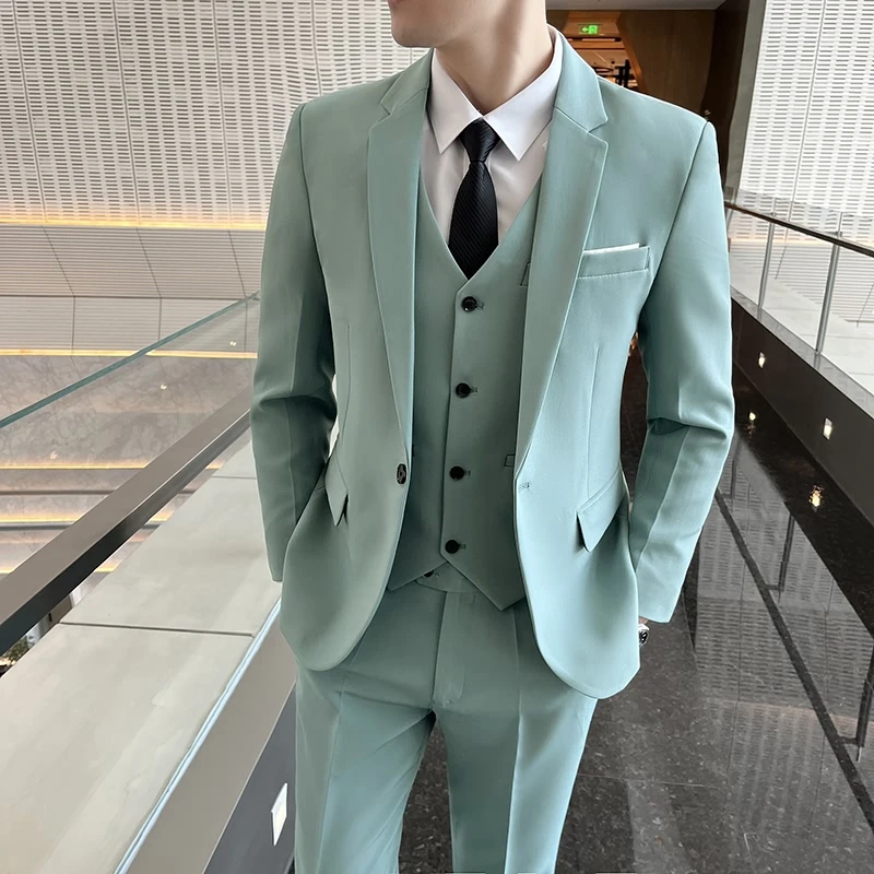 

Casual Tailored Men's Suit Set Spring Autumn Korean Sle Student Jaet Wedding om Faionable Outerwear Stand Fit