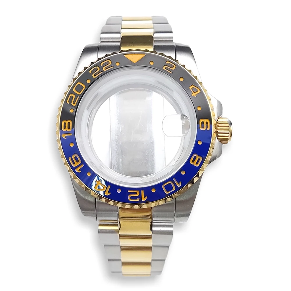 

Diving NH35 40mm Two Tone Silver Gold Watch Case Stainless Steel Fit NH35 NH36 Movement 28.5mm Dial Transparent back