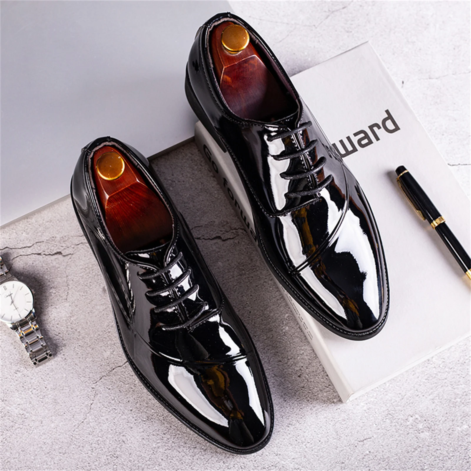 Men's Classic Modern Formal Business Oxford Shoes X-Stripe Comfortable Tuxedo Casual Lace-Up Derbys Dress Shoes - Image 4