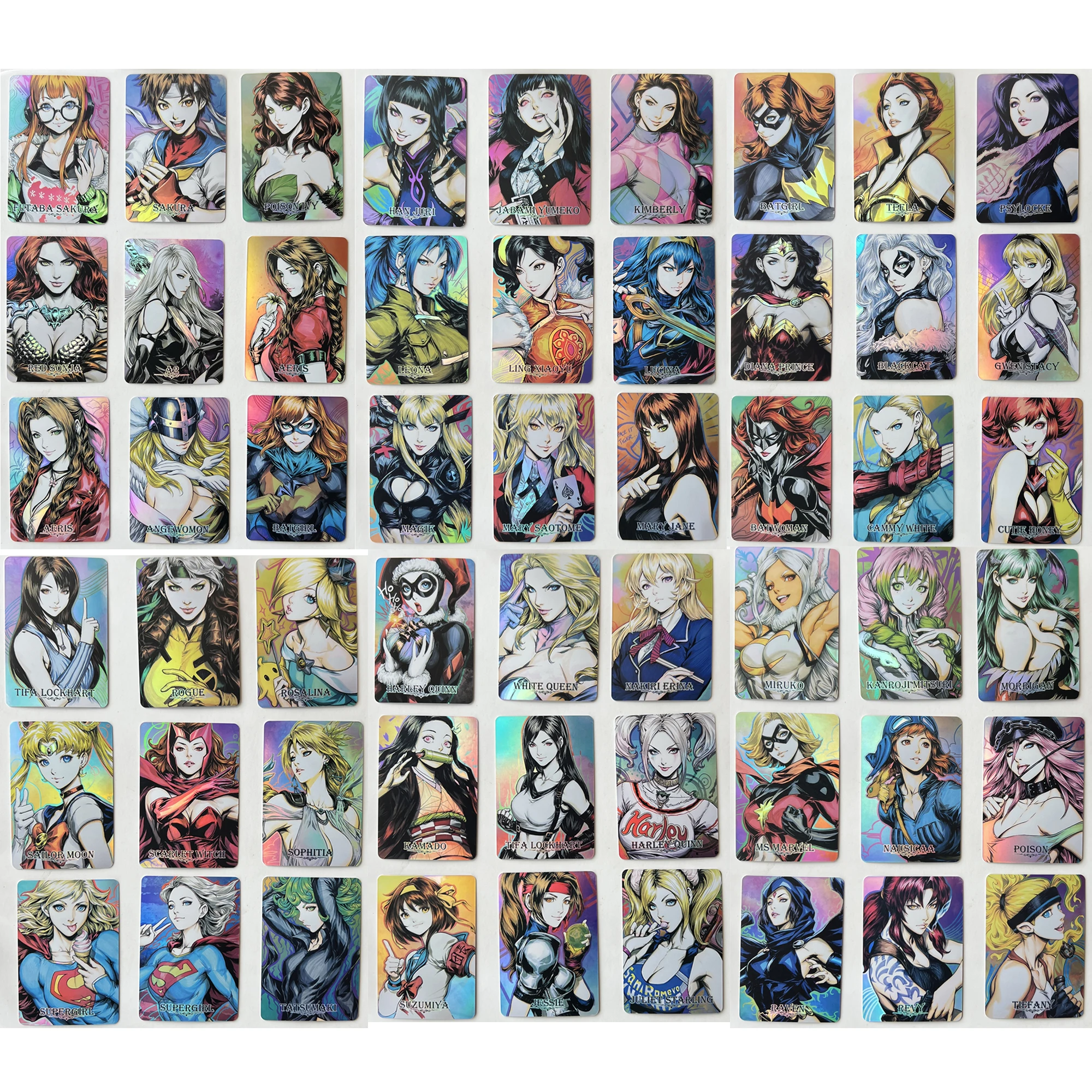 54Pcs/set Anime Girls Color Flash Card Chun-Li Tifa Aerith Kamado Nezuko Classic Game Anime Collection Card Gift Toys