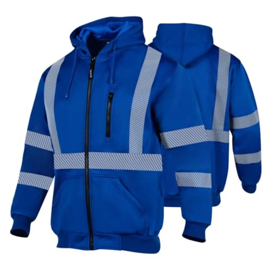 

FONIRRA High Visibility Safety Work Hoodie for men Construction Hi Vis Reflective Fleece Sweatshirt with Zipper ANSI Class 3