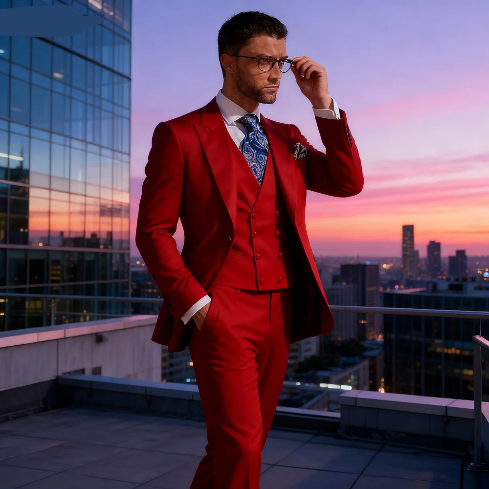 

Men's Formal Terno Fino Adjusted Smoking Suit 3-Piece Blazer Jacket Vest Pants Wedding Groomsmen's Suit Negocios Traje