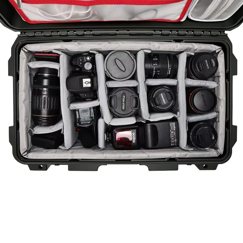 Custom Plastic Flight Case 212X Shockproof  Waterproof Hard Shell Camera Lens Protector Case With Padded Dividers