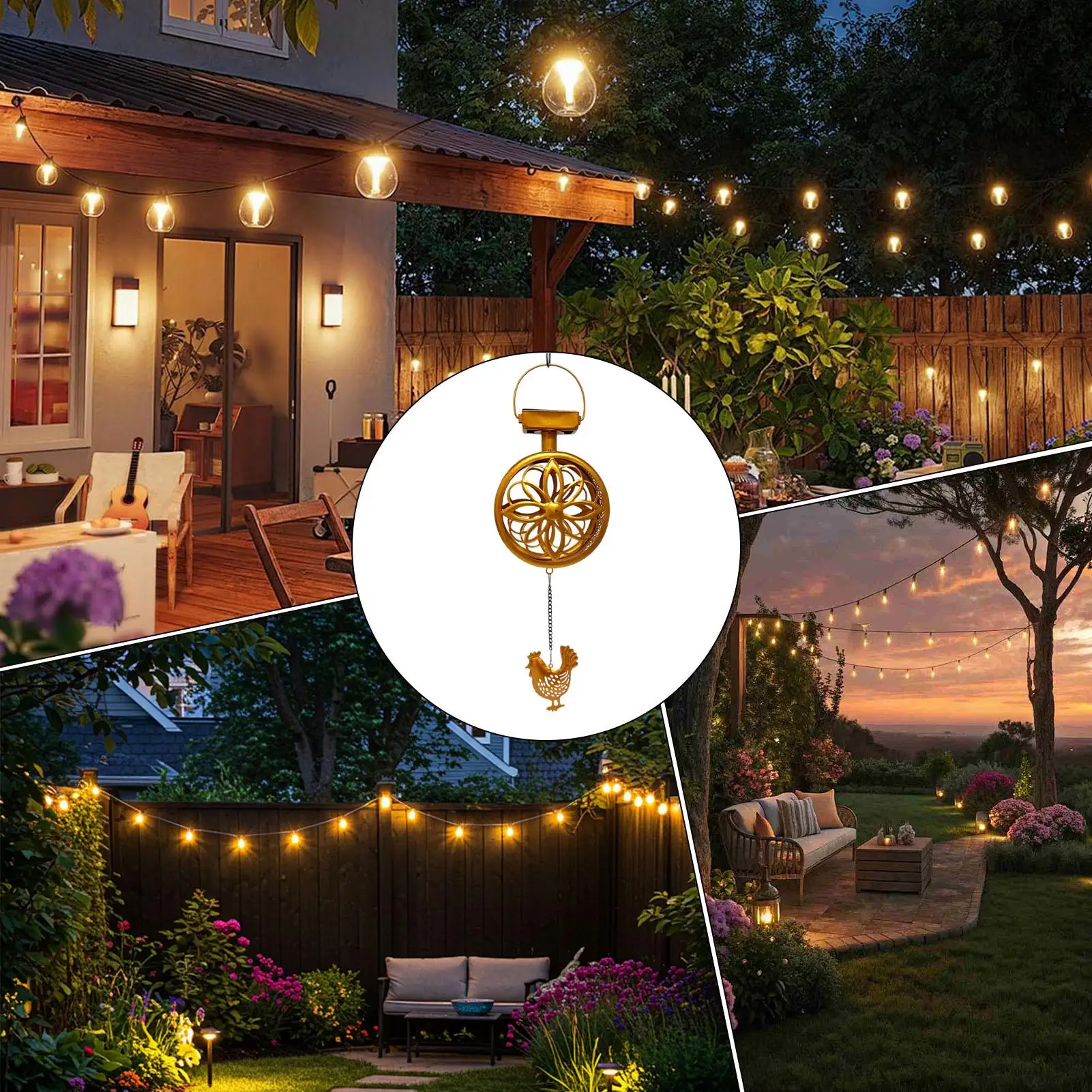 Solar Outdoor Hanging Pendant Light Iron Wind Chime Flower Lamp Waterproof Decorative Atmosphere Light For Garden Balcony Yard - view 5