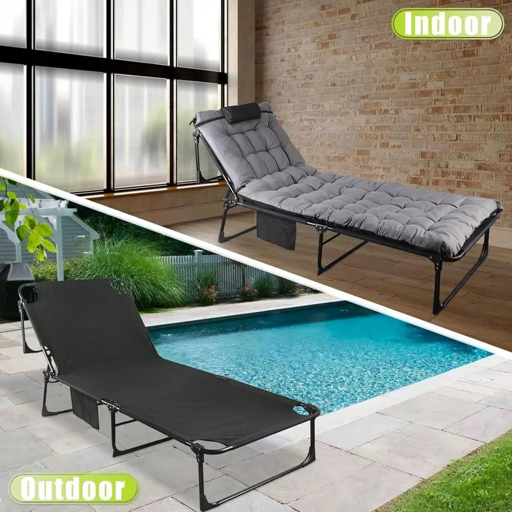 

Раскладная кровать-шезлонг для кемпинга, портативная, для взрослых, с сумкой для переноски, подушкой и матрасом, для дома, отдыха, пляжа