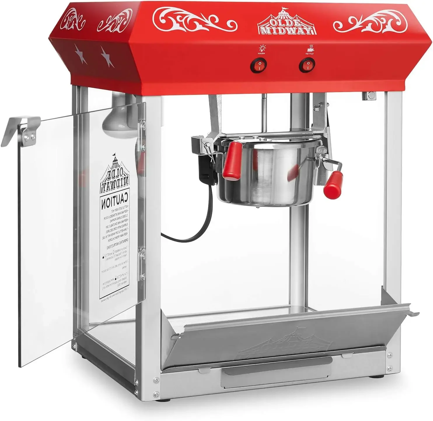 Midway Bar Style Popcorn Machine Maker Popper with 6-Ounce Kettle - Red