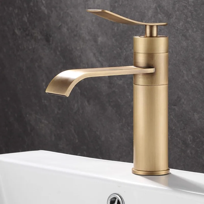 

Серый смеситель для раковины под старинную бронзу, для ванной комнаты, горячая и холодная вода, латунный, настольный, для умывальника, кран для воды