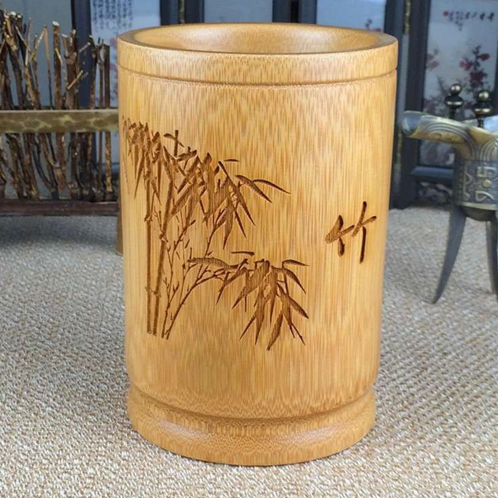 

Bamboo Carved Pen Holder Carving Container Pencil Holders Ink Brush Organizer Case Writing