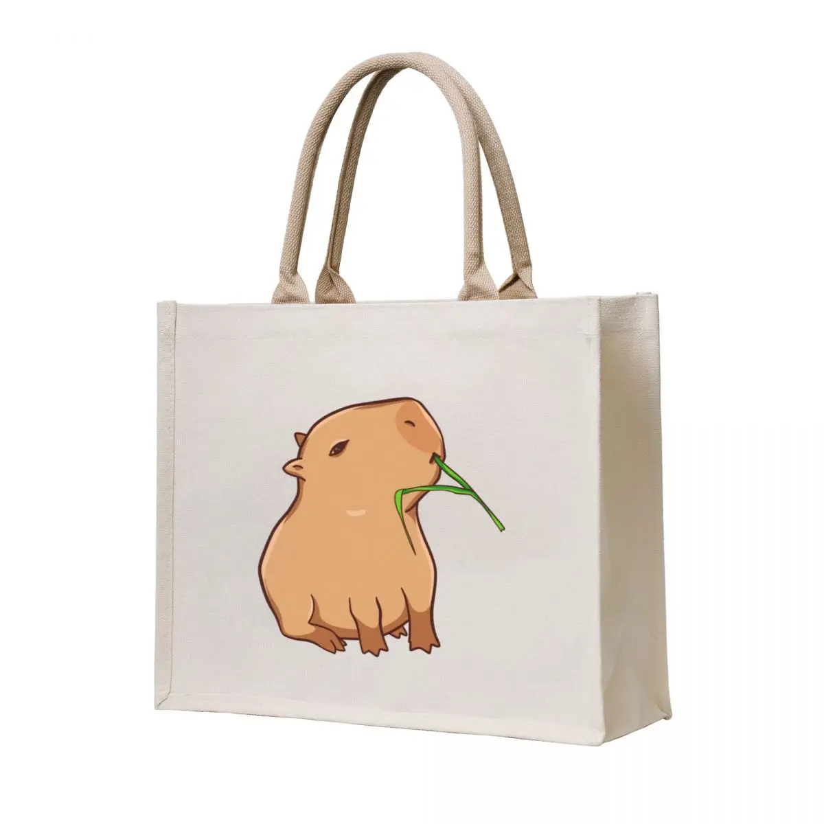 

Capybara with a leaf, eat your greens! Tote Bag Beach bag cute tote bag tote men's Reusable bags