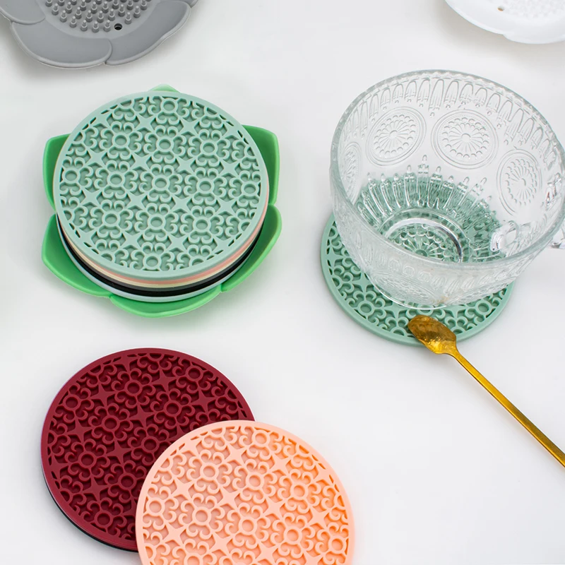 Thickened Retro Placemat Silicone Coaster Slip Insulation Drink Tabletop Cup Mat Home Decoration Kitchen Desktop Protection Pad