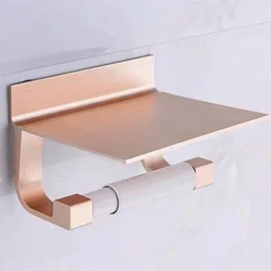 Aluminum Toilet Paper Punch Free Holder with Phone Shelf Wall Mounted, Bathroom Accessories Tissues Roll Dispenser
