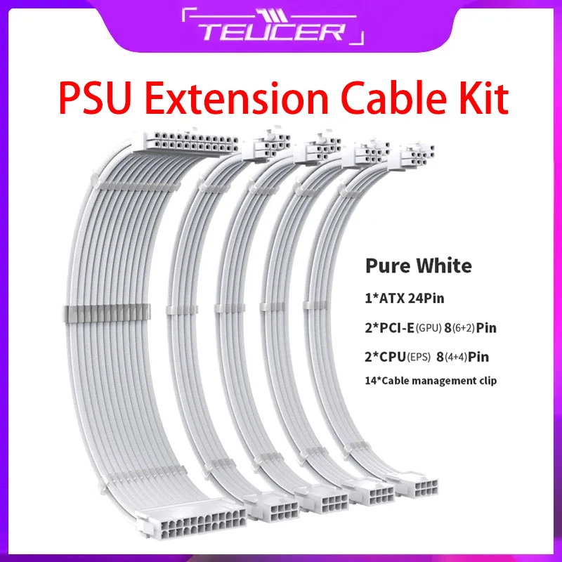 teucer psu extensao kit de cabo de alimentacao tc35 350 mm atx24pin pci e8pin cpu8pin com pentes 01