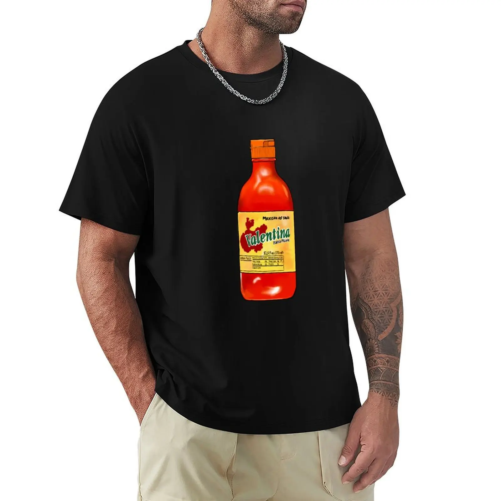 Valentina Mexican Hispanic hot sauce sticker design T-Shirt Plus Size Simple Casual Top