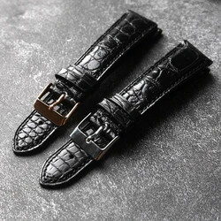 Black Polished Leather Strap Black Alligator 20MM 22MM S/M Vintage Men Bracelet Alligator Soft Bracelet Suitable For Luxury