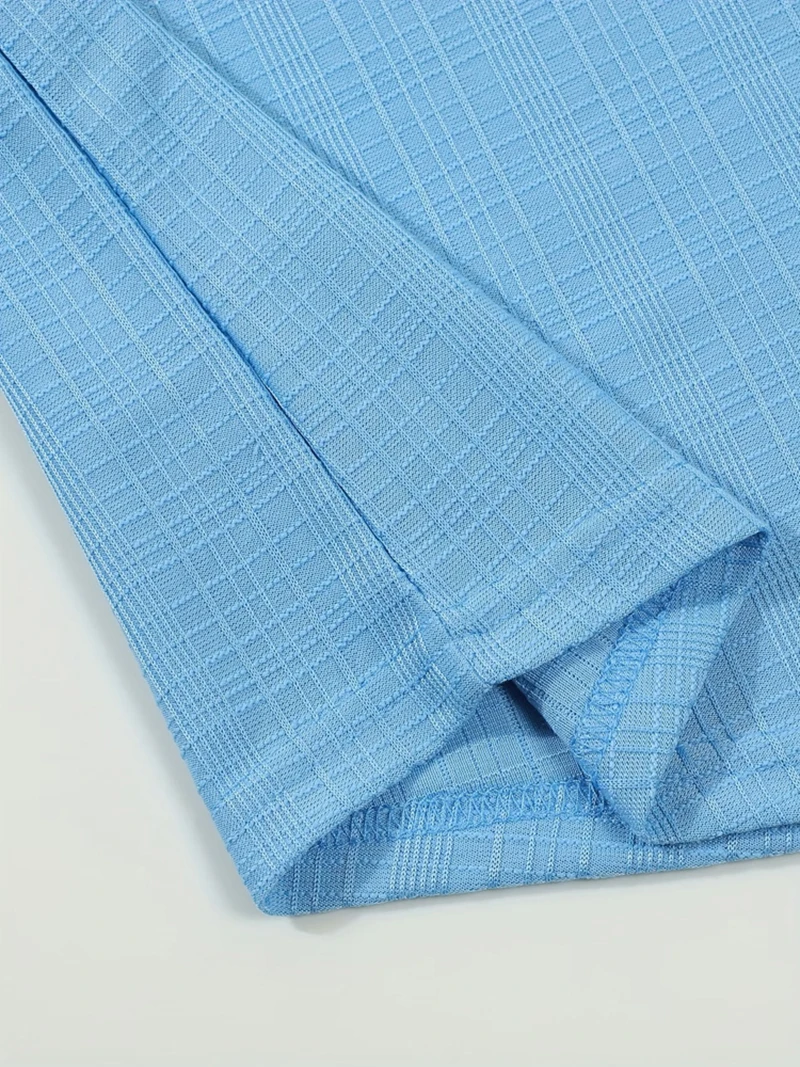 Herren Strukturiertes Gewebtes Polyester-Hemd Kurzarm Umlegekragen Knopfleiste Lässig Atmungsaktiv Sommer Strand Oberteil für Männer – Detail 5