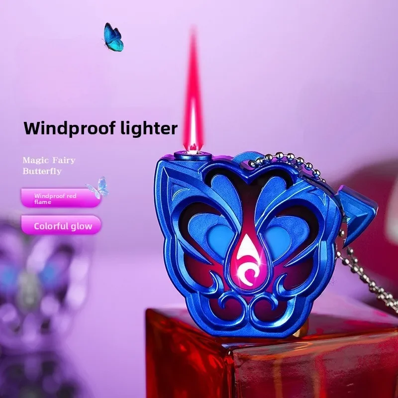 Pink Colorful Glowing Butane Torch Lighter, New Creative Custom Windproof Igniter, Smoking Gadget, Romantic Gift for Girlfriend
