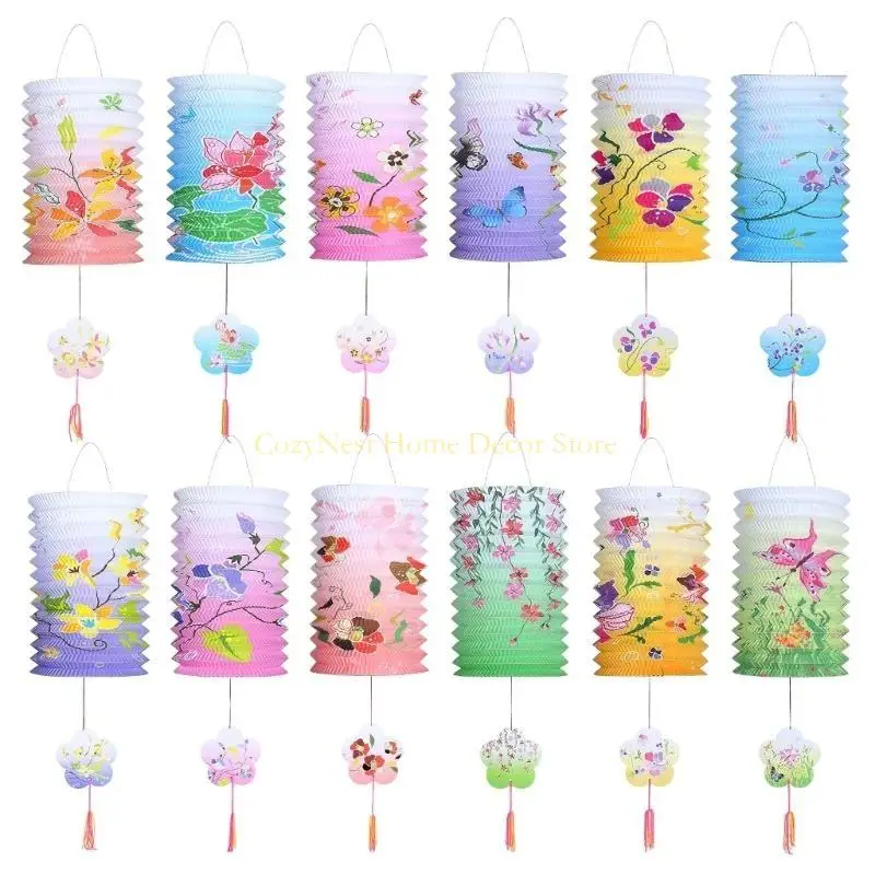 

92MF 12Pieces Flower Lanterns Hanging Ornament Party Lanterns Paper Texture Suitable for Indoor and Outdoor Party Themes