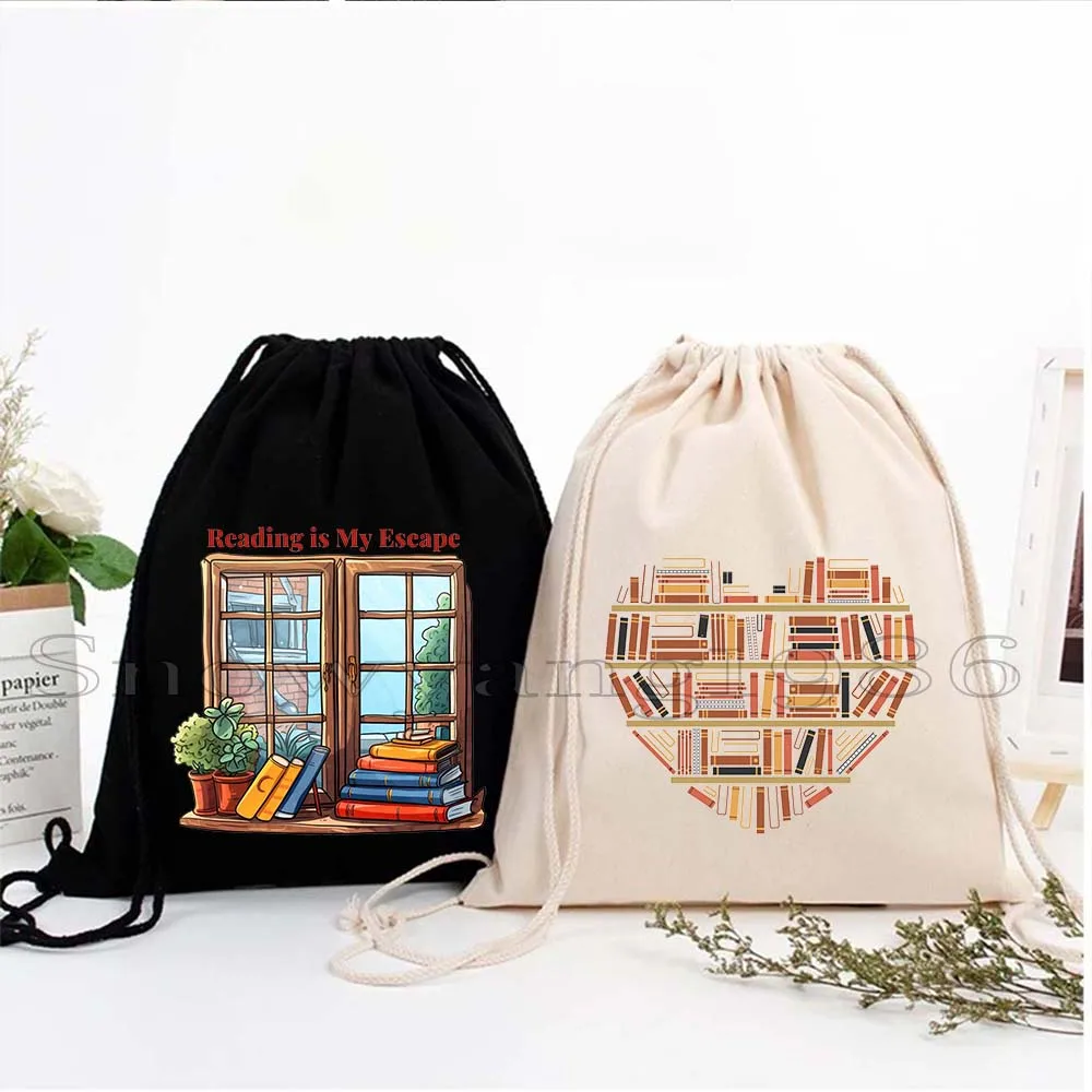 

Floral Books Printed Shoulder Tote Bag Literature Book Lover Flower Girl Drawstring Bags Soccer Backpack Gym Sackpack String Bag