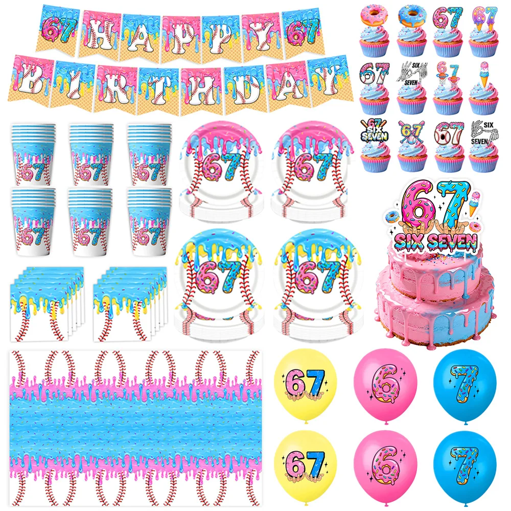 

67 Donut Baseball Ice Cream Theme Birthday Party Decoration Backdrop Plates Tablecloth Balloon Photo Background Supplies Gift