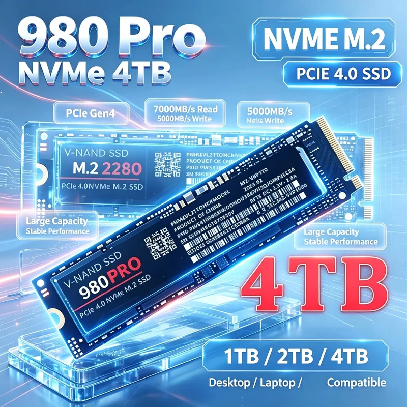980 Pro M.2 2280 NVMe SSD, 1TB 2TB 4TB Optional, High Read Write Speed Solid State Drive for PC Mac Desktop Laptop