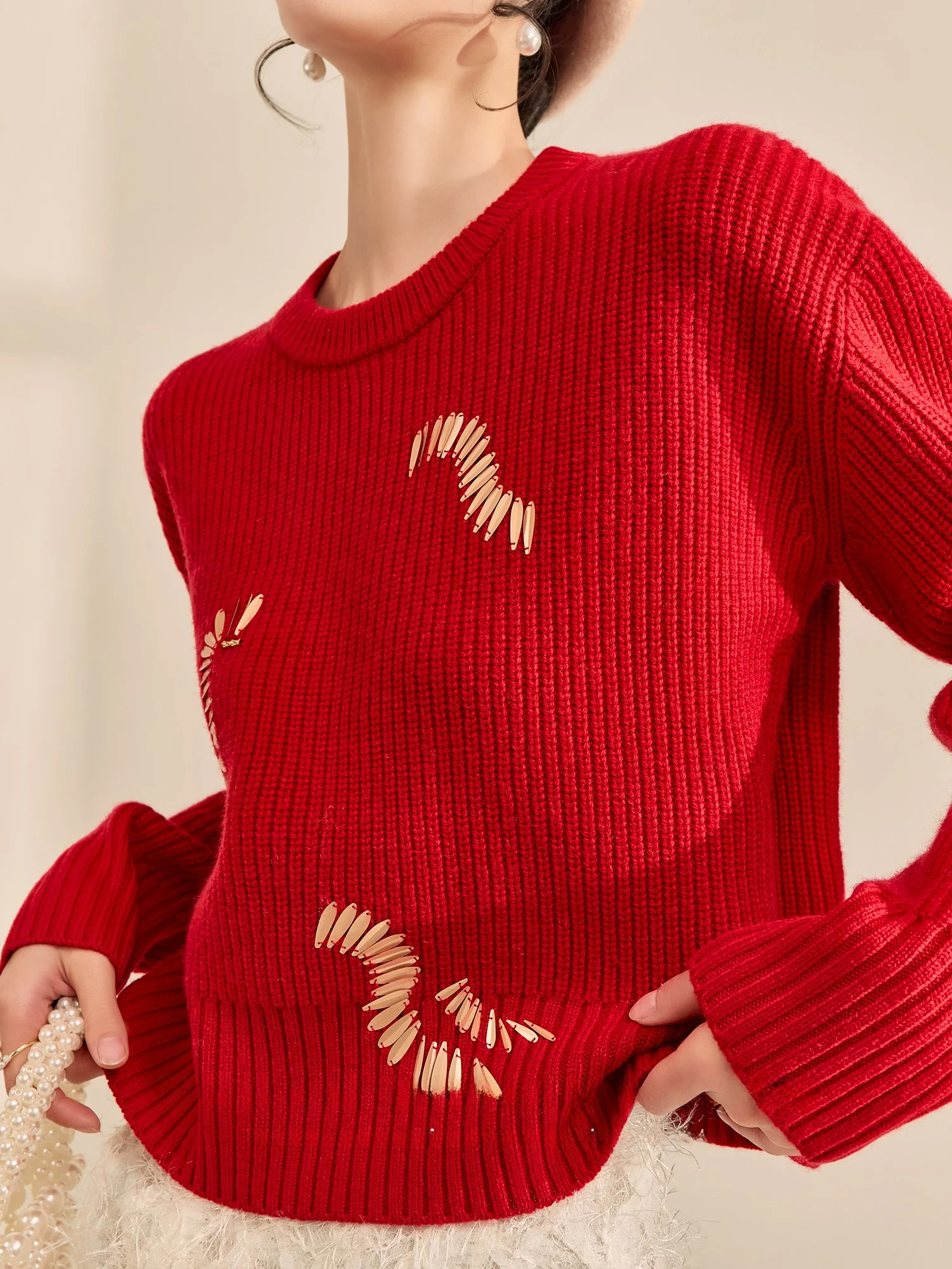 

Красный Новогодний свитер Cisas, женский трикотаж с капюшоном, аосфера, пальто с китайским зодиаком, удобное пальто из полиэстера