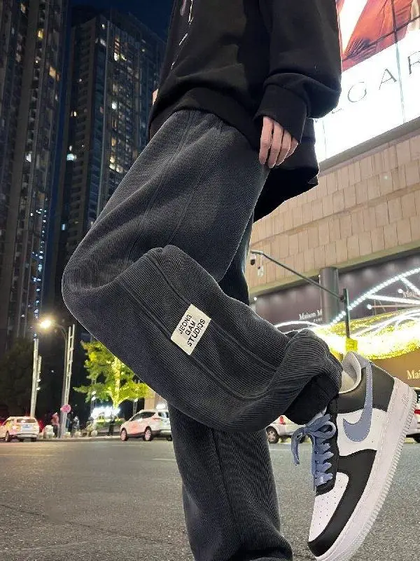

plus Size Men's Casual Corduroy Pants Spring Autumn Wide Leg Cuffed Loose Fit Trendy Brand Fat Brother New 2025 American Sle