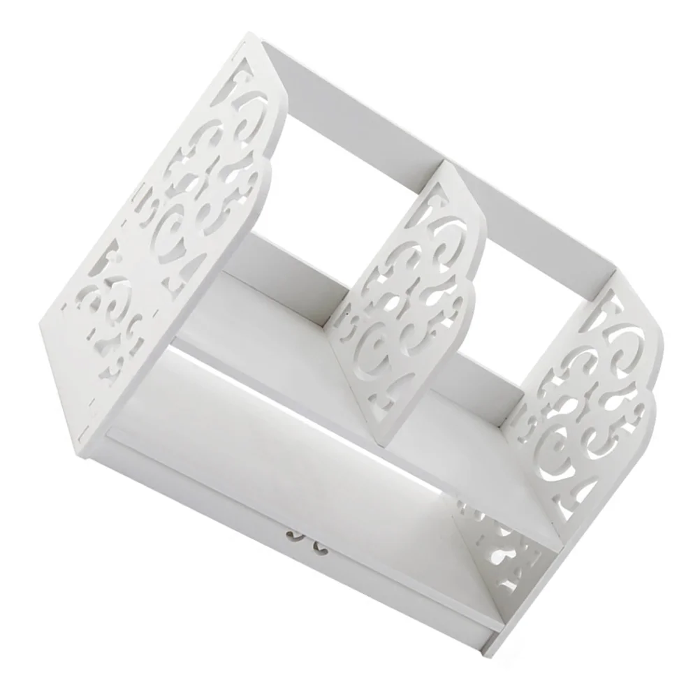 Wood plastic Storage Rack Desktop Bookshelf Tabletop Bookshelf Office ganizer Hollow Design Large Space Saving