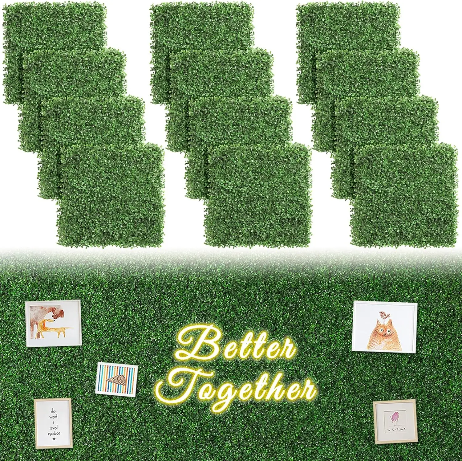 

12PCS 20"x20" Boxwood Panels, Artificial Grass Wall Panels for Indoor Outdoor Garden Fence Backyard