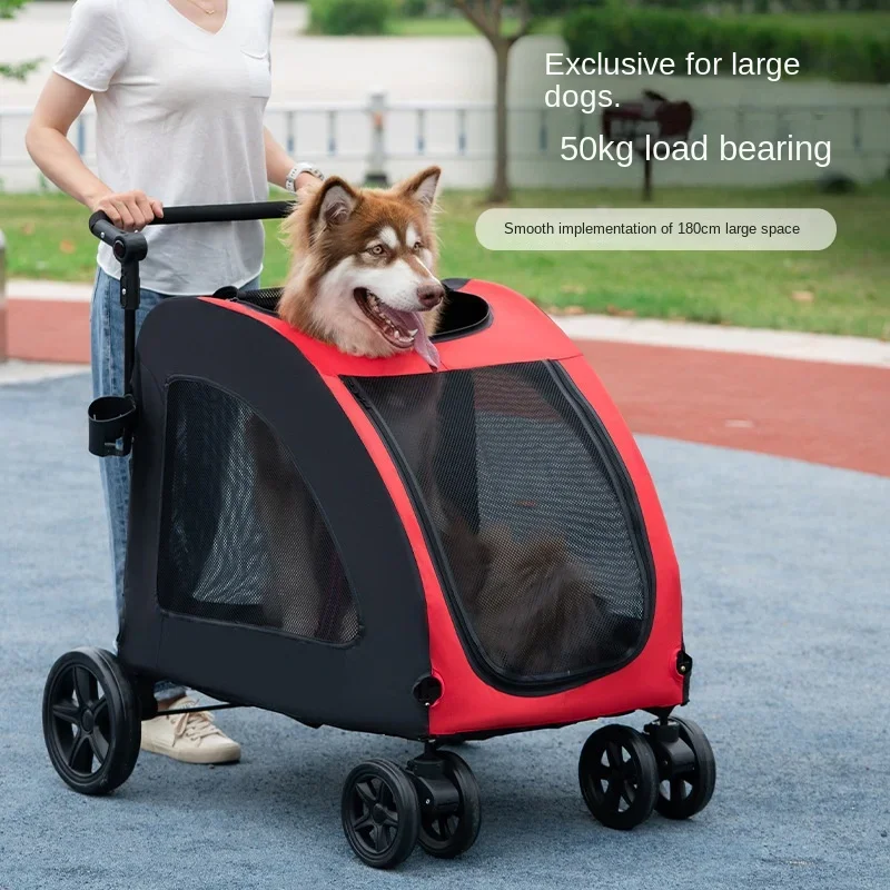 

Large Dog Stroller with Shock Absorption System, Outdoor Pet Carrier for Medium to Large Dogs, Collapsible and Lightweight