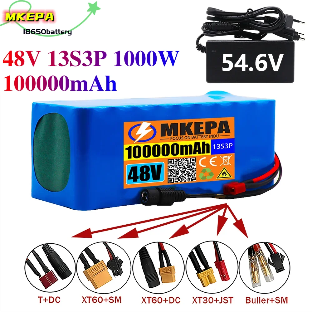 

13S3P 48V 100000mAh lithium-ion battery pack with 1000W BMS+54.6V charger