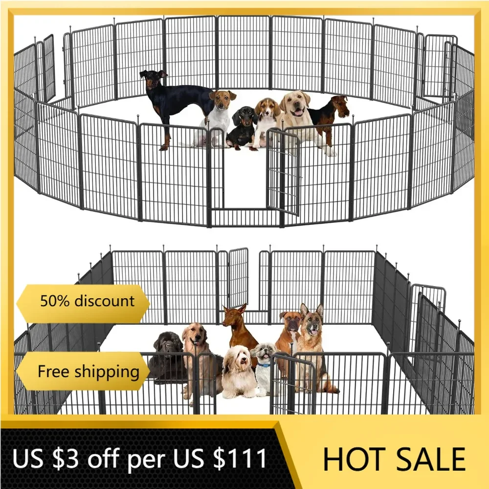 

Dog Playpen, 32" Height 24 Panels Outdoor Pet Play Pen, Big Dog Exercise Play Pen for Dogs, Foldable Puppy Pen