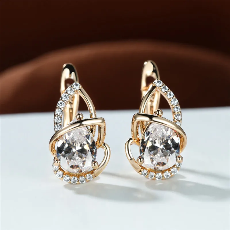 Vintage Female Crystal Geometry Small Earrings Charm Gold Color Hoop Earrings For Women Dainty Rainbow Zircon Wedding Earrings