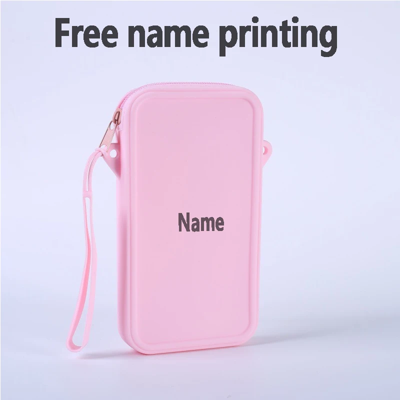 Silicone rectangular bag, free name printing, makeup tool, coin purse, headphone storage bag, minimalist women's travel bag