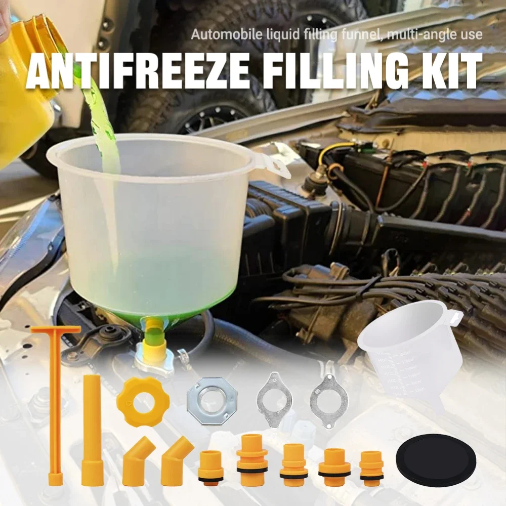 

15Pcs Professional Coolant Filler Kit Spill Proof Plastic Spout Universal Fit Multi Vehicle For Car Repair Workshop Hand Tool