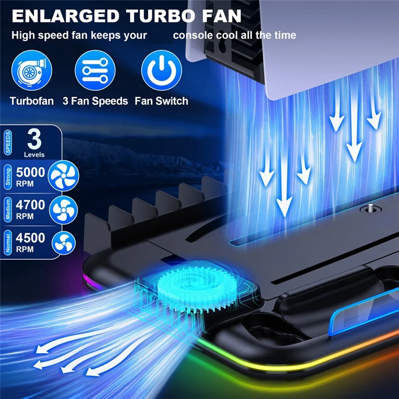 

Вертикальная подставка S2000 RGB для новой PlayStation 5 Slim/Playstation 5, охлаждающая станция, кулер для ноутбука, зарядное устройство для PS5