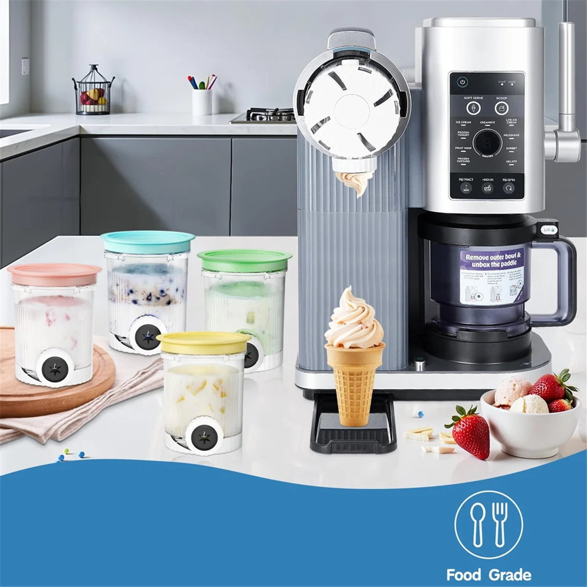 NOCM Cream Swirl Pints para máquina de helados NC700 - Paquete de 4, recipientes para helados suaves Swirl