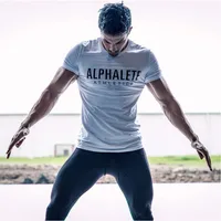 Camisas musculares para hombre, camiseta ajustada elástica de algodón para entrenamiento, camiseta informal de culturismo con estampado de letras