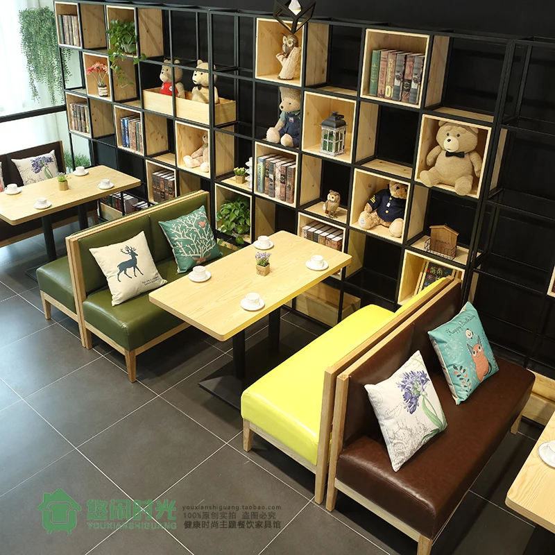 Nordic dessert shop milk tea shop table and chair double sofa leather cafe coffee shop card seat sofa table and chair