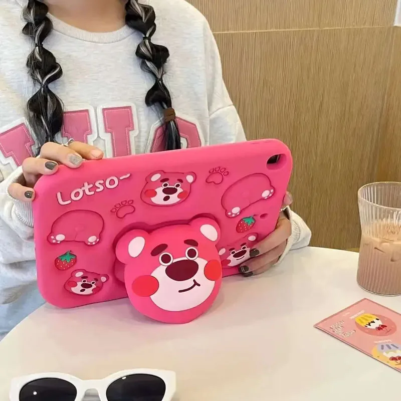 

Cute Lotso 360 Rotation Stand Corver For iPad 7/8/9/10th 10.2 Case Pro 11 Mini 6 5 4 Air 5 4 10.9 Silicone Protective Case Cover