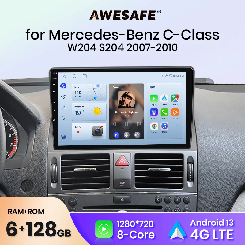 AWESAFE PX9 Plus Car Radio For Mercedes Benz C-Class W204 S204 2007-2010 wireless CarPlay Android Auto No 2 din 2din DVD