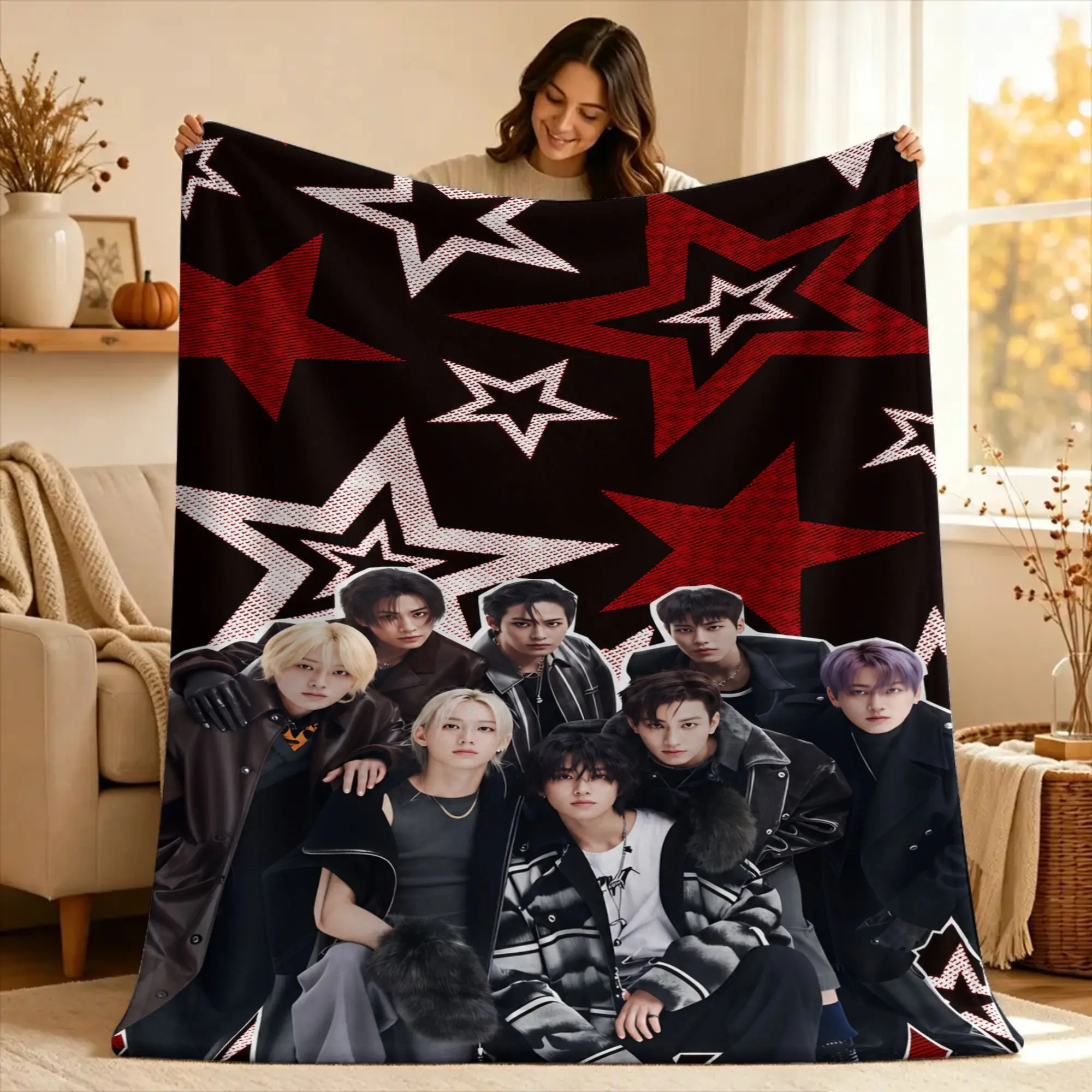 KPOP S-Strays Blanket For kids  Airplane Travel Flannel Throw Blanket For Couch Chair Super Warm Design Quality Bedspread