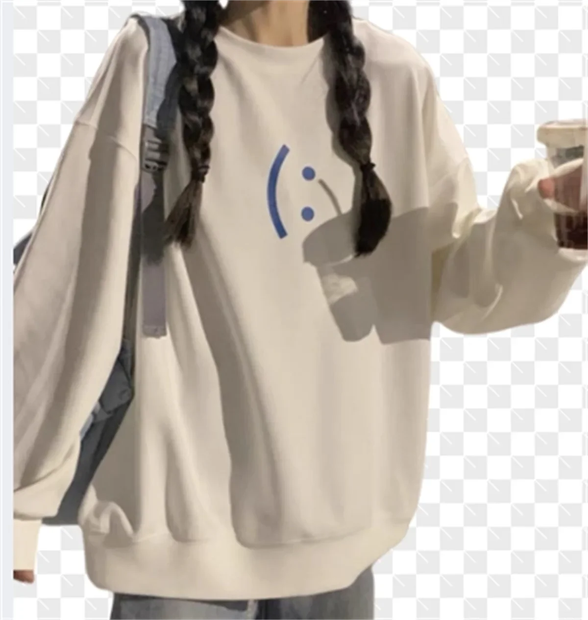 2025 الربيع والخريف جديد لطيف الفتيات سحر الأبيض جولة ممارسة الرقبة هوديي أزياء عارضة رائعة تنوعا كسول الرياح #5