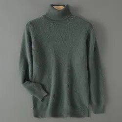 Men's Turtleneck 100 Mink Cashmere Sweater Men 2024 Autumn and Winter Large Size Loose Knitted Sweater Thick Warm Top Men Jumper