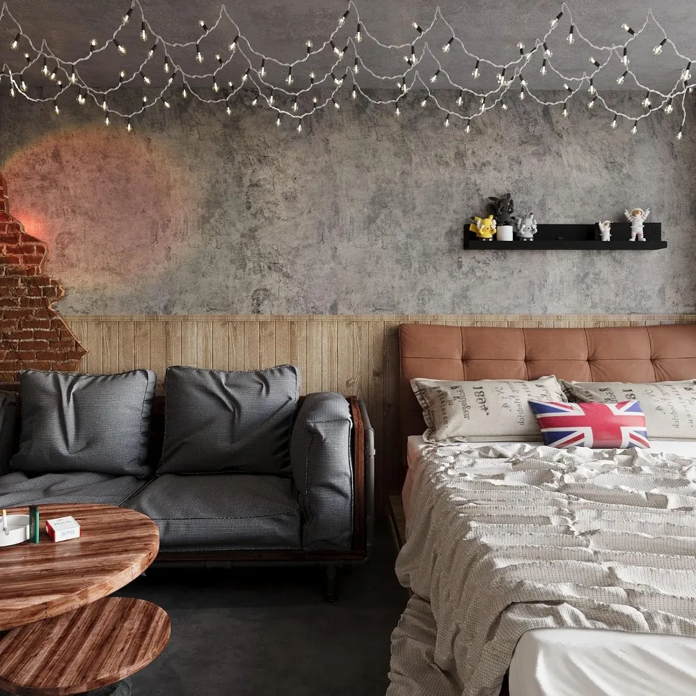 ورق جدران خرساني ذاتي اللصق مقاوم للماء على الطراز الصناعي، ورق اتصال أسمنتي رمادي/بني/بيج، 15.8 × 591 للتقشير والعصا #3