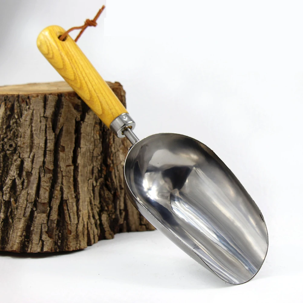 

1pc Stainless Steel Garden Scoop Shovel Durable Wooden Handle Lightweight Portable Multi-Function Soil Transplant Tool