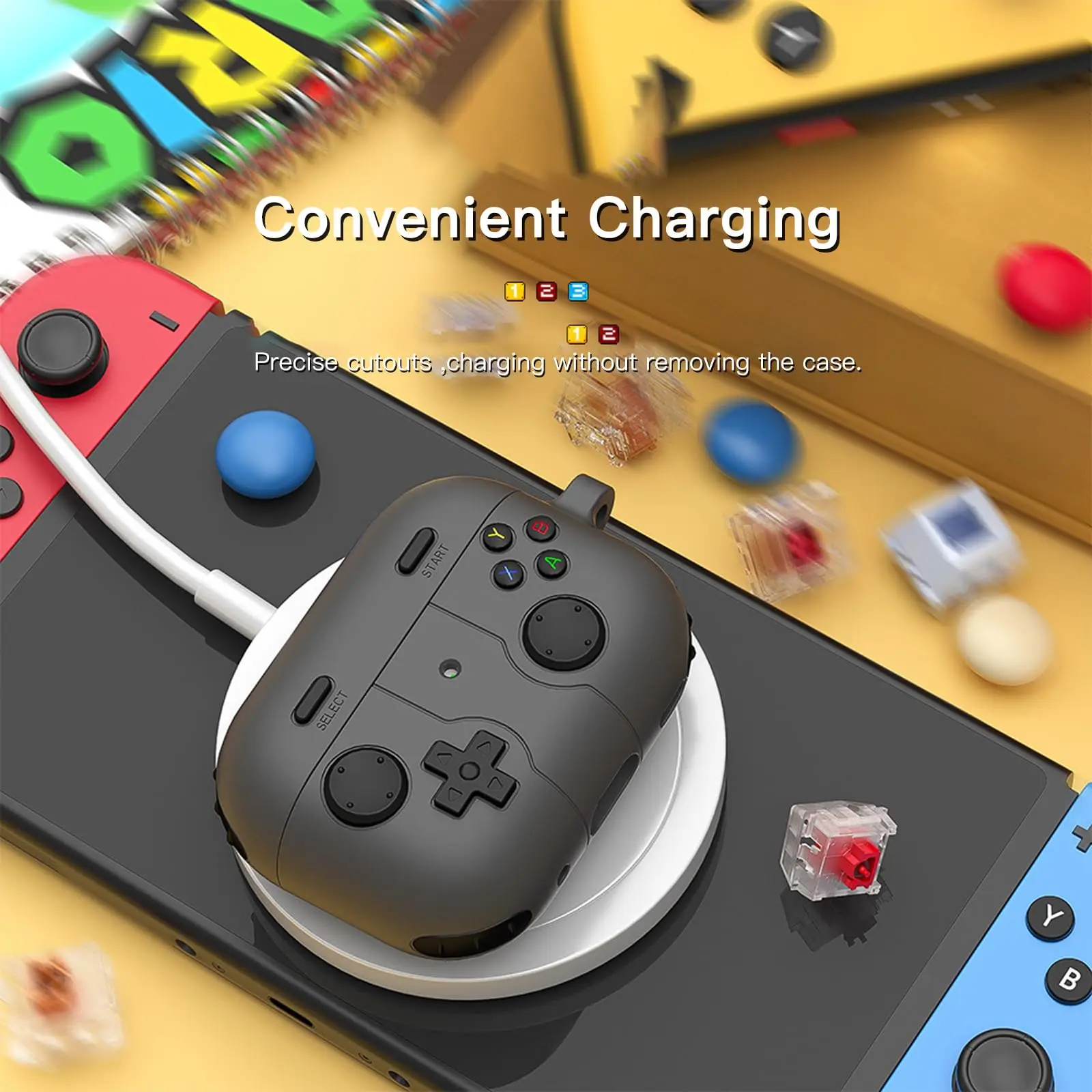 AirPods Pro 3用ケース 可愛い3Dゲームプレイヤーデザイン 保護シリコンスキンカバー キーチェーンとクリーニングキット付き