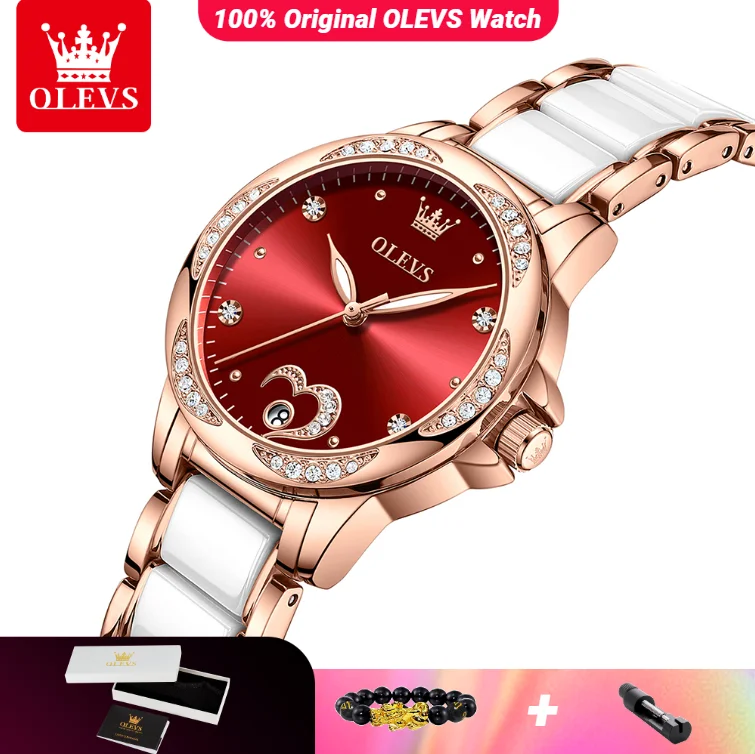 OLEVS 6631 Automatic Mechanical Ladies' Watch Elegant Luxury Diamond Heart Skeleton Auto Date Ladies' Watch