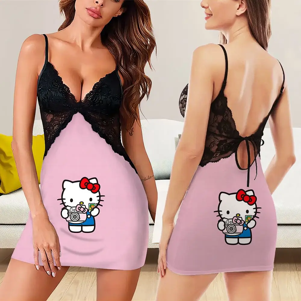 New sexy and charming women's nightgown with pleated edge design suspender nightgown Women's Disney printed women's sleepwear